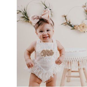 Boho Smash Cake Birthday Dress Beige Clothes Ivory Romper Cream Outfit Lace